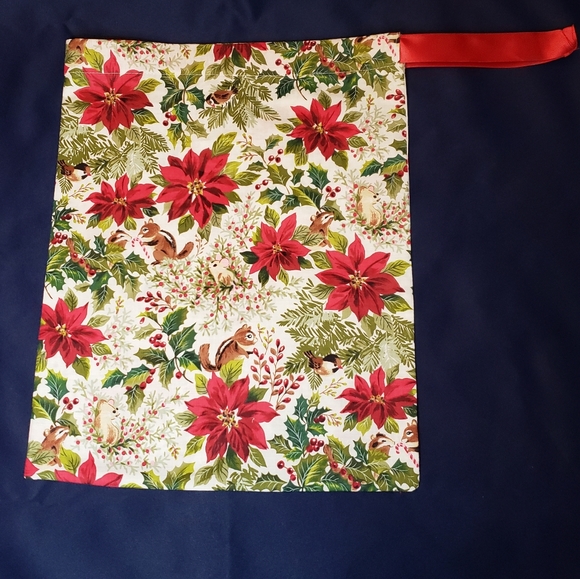 Christmas Fabric Drawstring Bag  13" h x 10.5" w Handmade - Picture 3 of 5